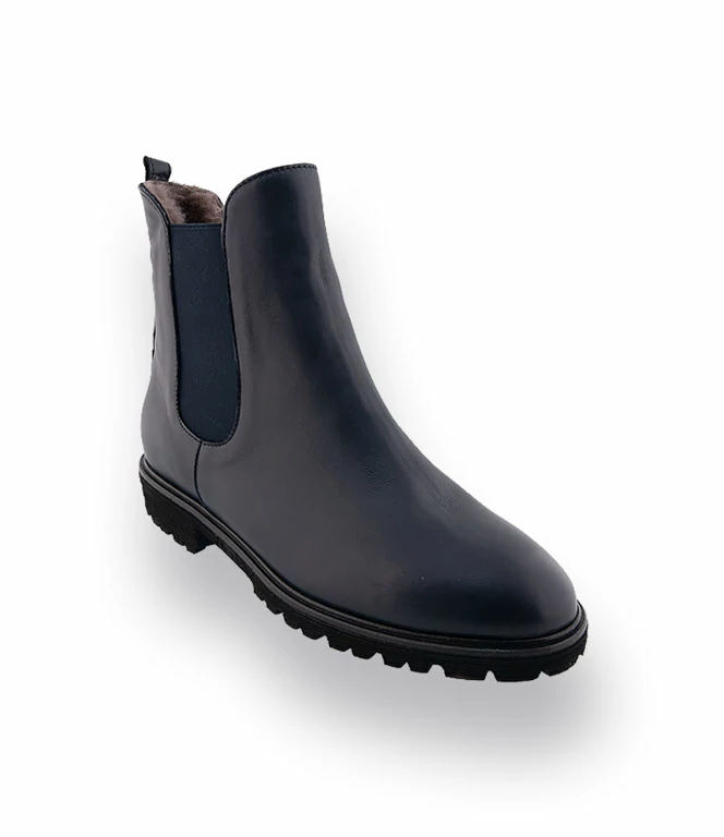 Eleganter warmgefütterter Chelsea-Boot in Dunkelblau mit Profilsohle – ideal für Wintertrend 2025
